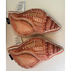 Milli Home Shell Embroidered Decorative Pillows Set of 2 Coastal Cottage GUC